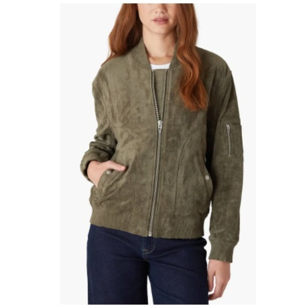 NWT Free People Blank NYC Faux Suede Bomber Jacket, Green | Size XS
